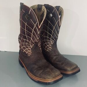 Justin Derrickman Ostrich Leather Mens Size 9D Waterproof Work Boots Brown